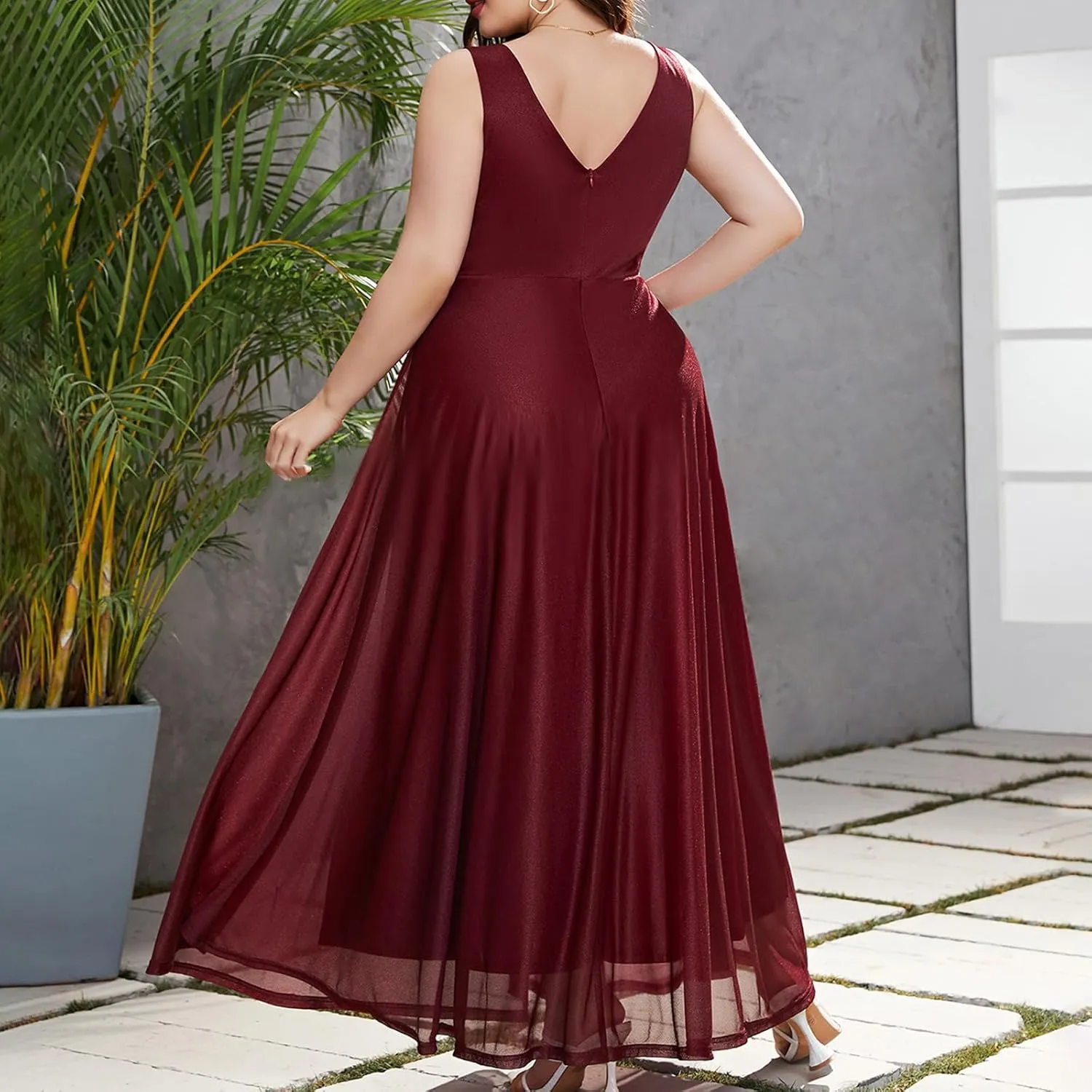 Ruziyoog Women's Plus Size Chiffon Cocktail Dress Casual Ruffle Sleeve Formal Evening Party Gown 2025 Wedding Guest Dress
