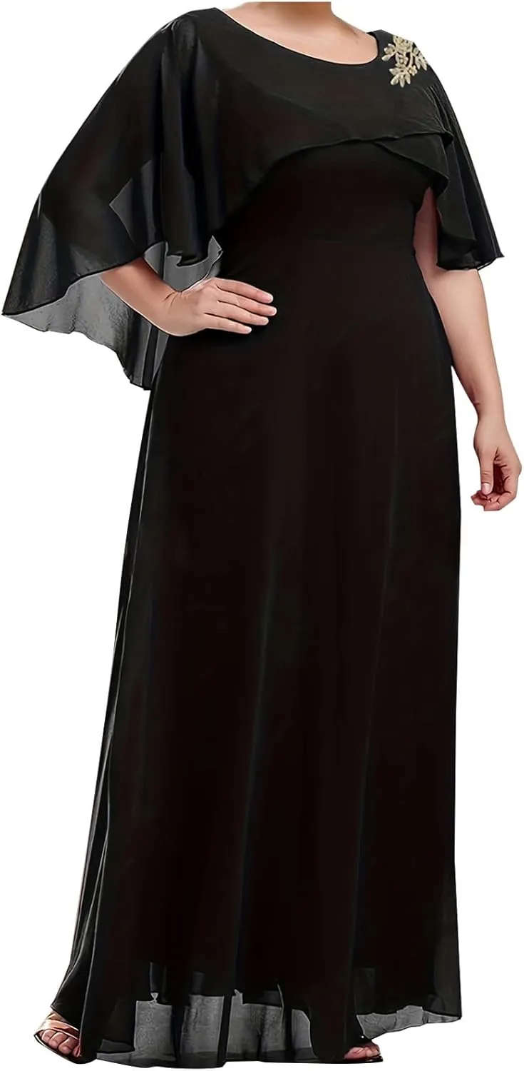 Ruziyoog Women's Plus Size Chiffon Cocktail Dress Casual Ruffle Sleeve Formal Evening Party Gown 2025 Wedding Guest Dress
