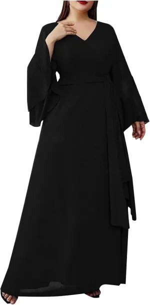 Ruziyoog Women's Plus Size Chiffon Cocktail Dress Casual Ruffle Sleeve Formal Evening Party Gown 2025 Wedding Guest Dress