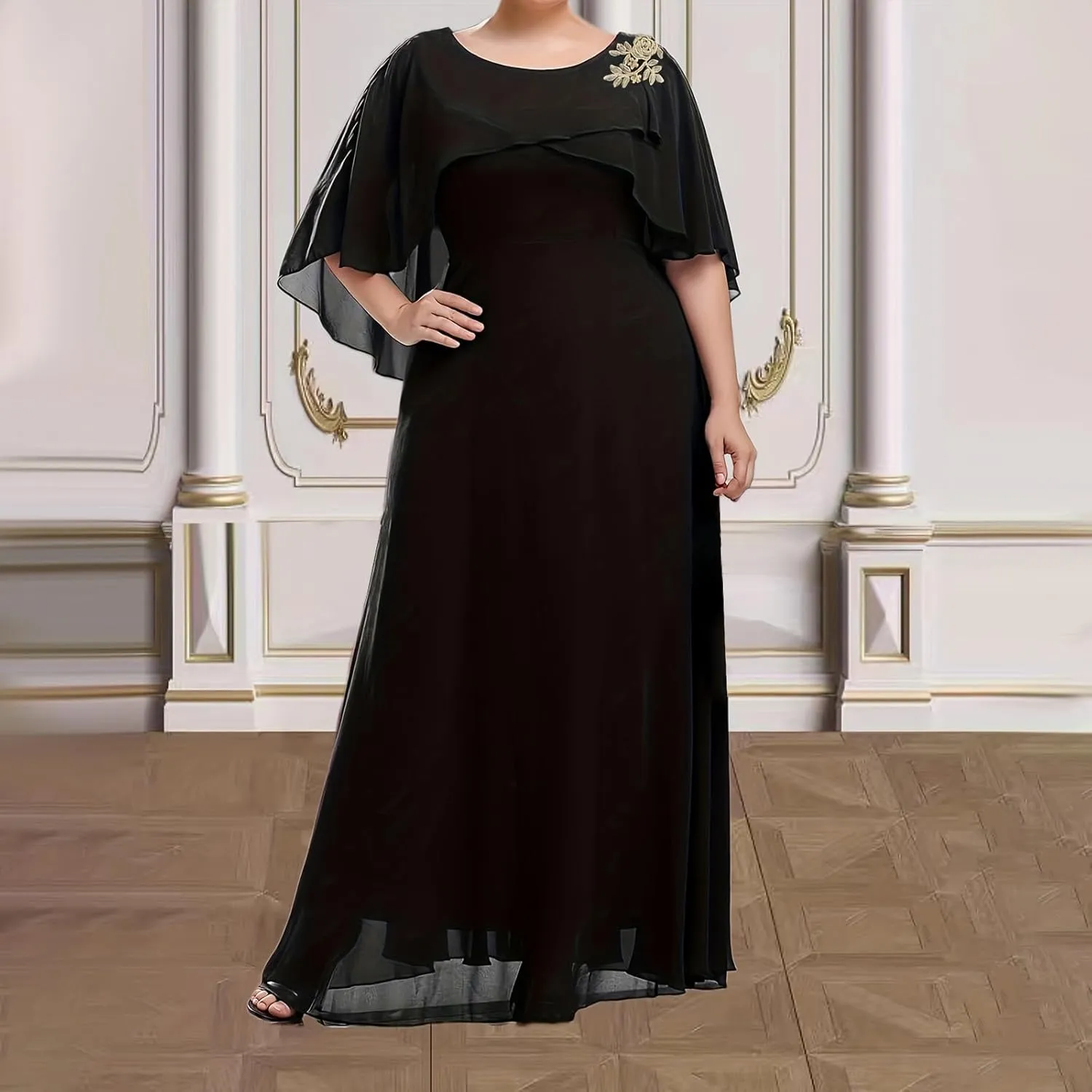 Ruziyoog Women's Plus Size Chiffon Cocktail Dress Casual Ruffle Sleeve Formal Evening Party Gown 2025 Wedding Guest Dress