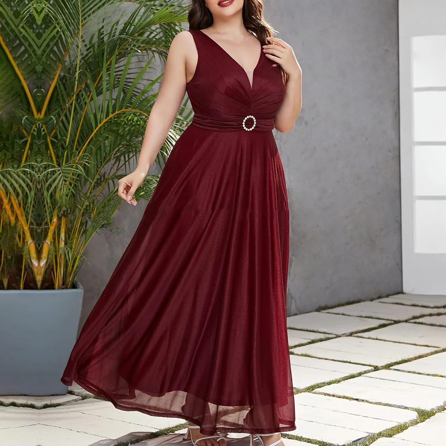 Ruziyoog Women's Plus Size Chiffon Cocktail Dress Casual Ruffle Sleeve Formal Evening Party Gown 2025 Wedding Guest Dress
