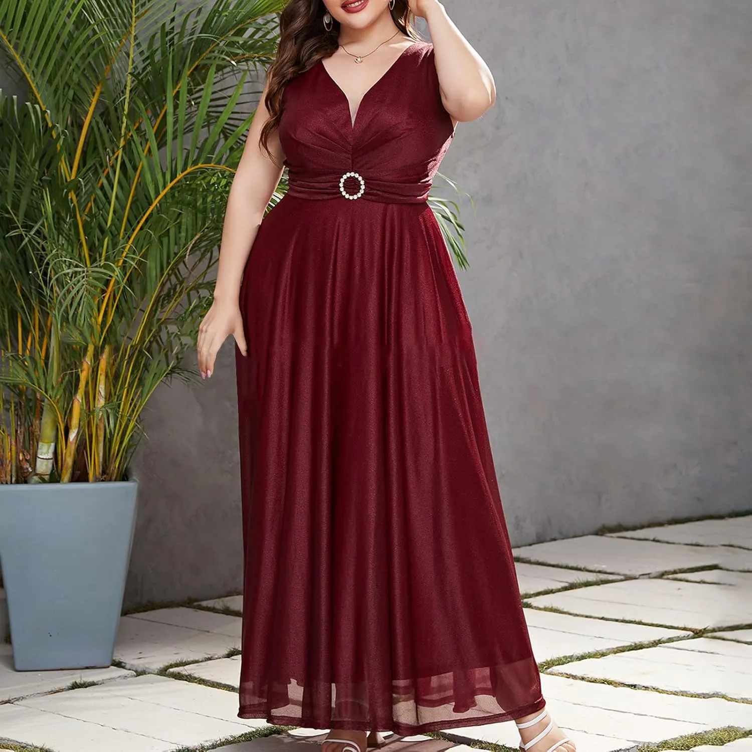 Ruziyoog Women's Plus Size Chiffon Cocktail Dress Casual Ruffle Sleeve Formal Evening Party Gown 2025 Wedding Guest Dress
