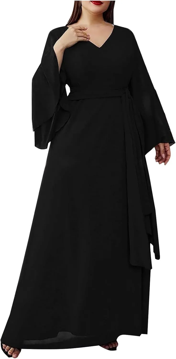 Ruziyoog Women's Plus Size Chiffon Cocktail Dress Casual Ruffle Sleeve Formal Evening Party Gown 2025 Wedding Guest Dress