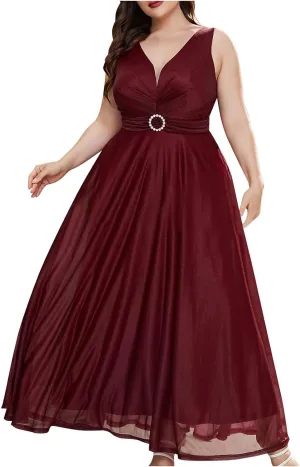 Ruziyoog Women's Plus Size Chiffon Cocktail Dress Casual Ruffle Sleeve Formal Evening Party Gown 2025 Wedding Guest Dress