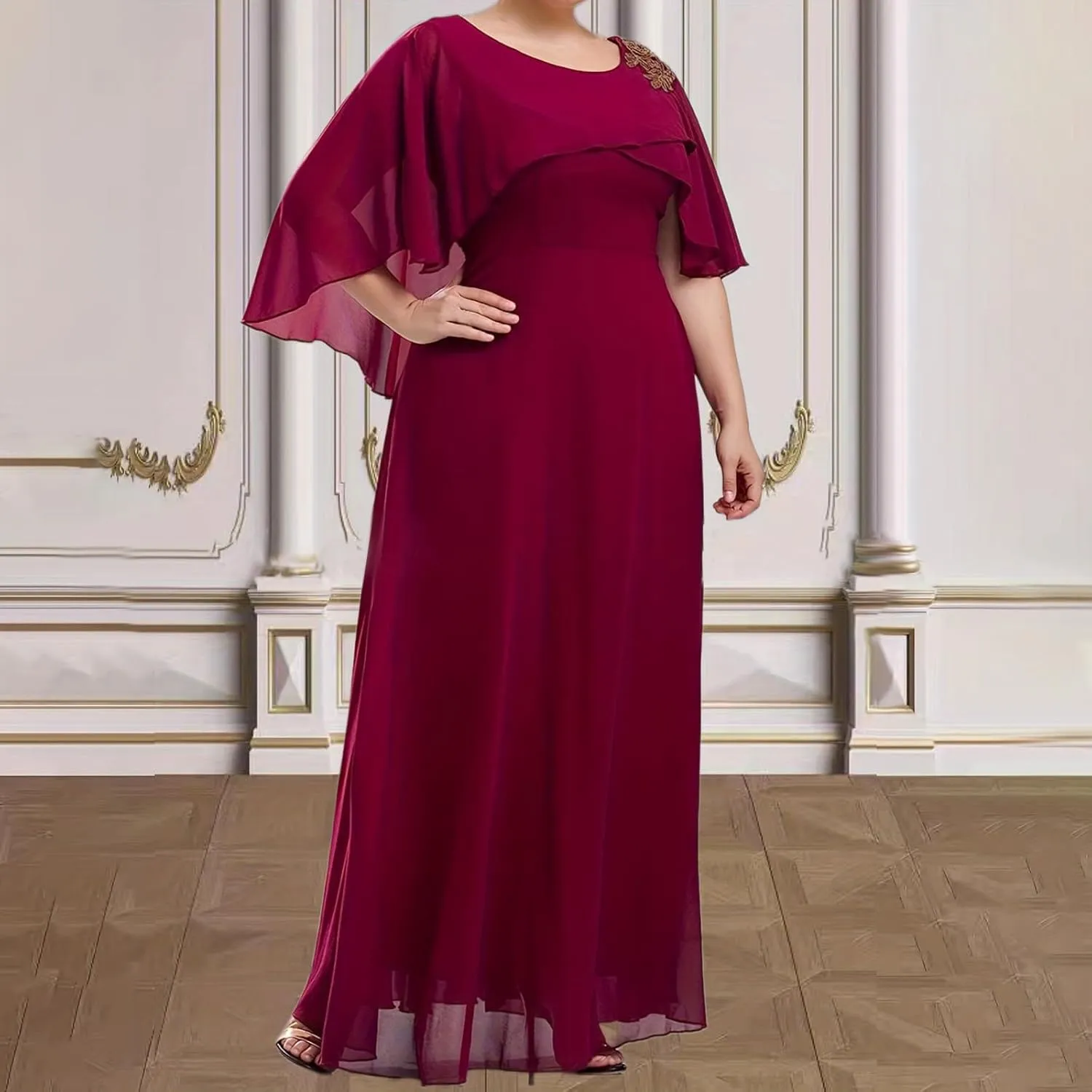 Ruziyoog Women's Plus Size Chiffon Cocktail Dress Casual Ruffle Sleeve Formal Evening Party Gown 2025 Wedding Guest Dress