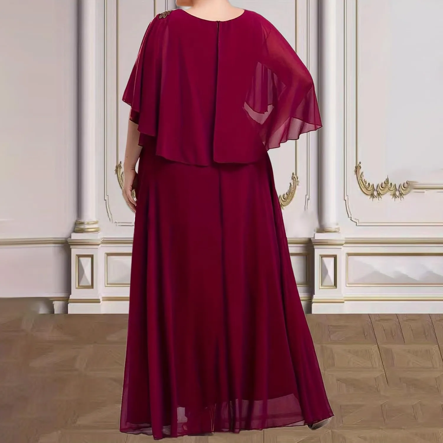 Ruziyoog Women's Plus Size Chiffon Cocktail Dress Casual Ruffle Sleeve Formal Evening Party Gown 2025 Wedding Guest Dress