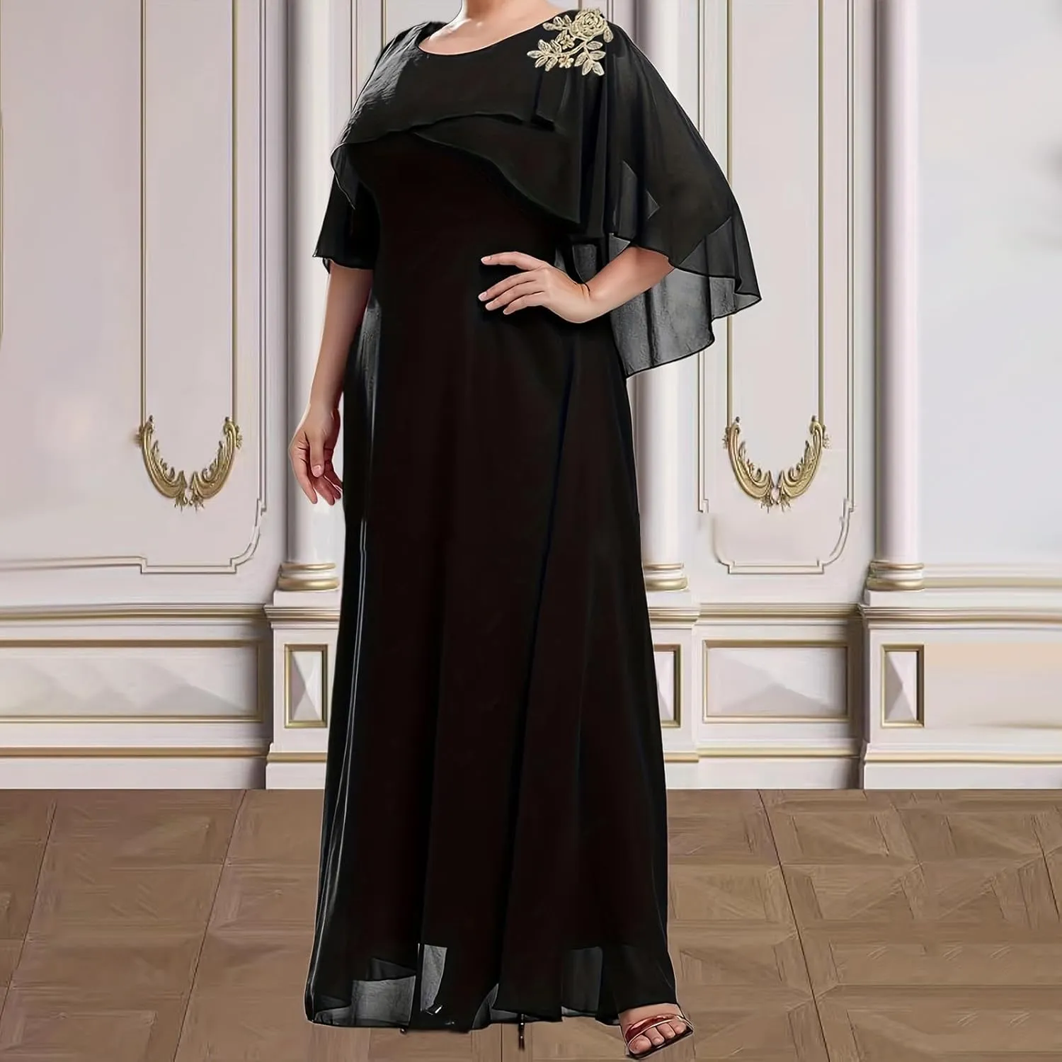 Ruziyoog Women's Plus Size Chiffon Cocktail Dress Casual Ruffle Sleeve Formal Evening Party Gown 2025 Wedding Guest Dress