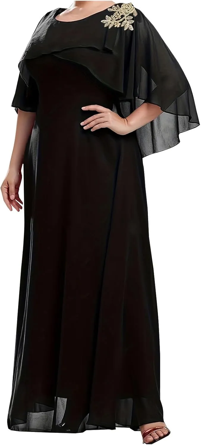 Ruziyoog Women's Plus Size Chiffon Cocktail Dress Casual Ruffle Sleeve Formal Evening Party Gown 2025 Wedding Guest Dress