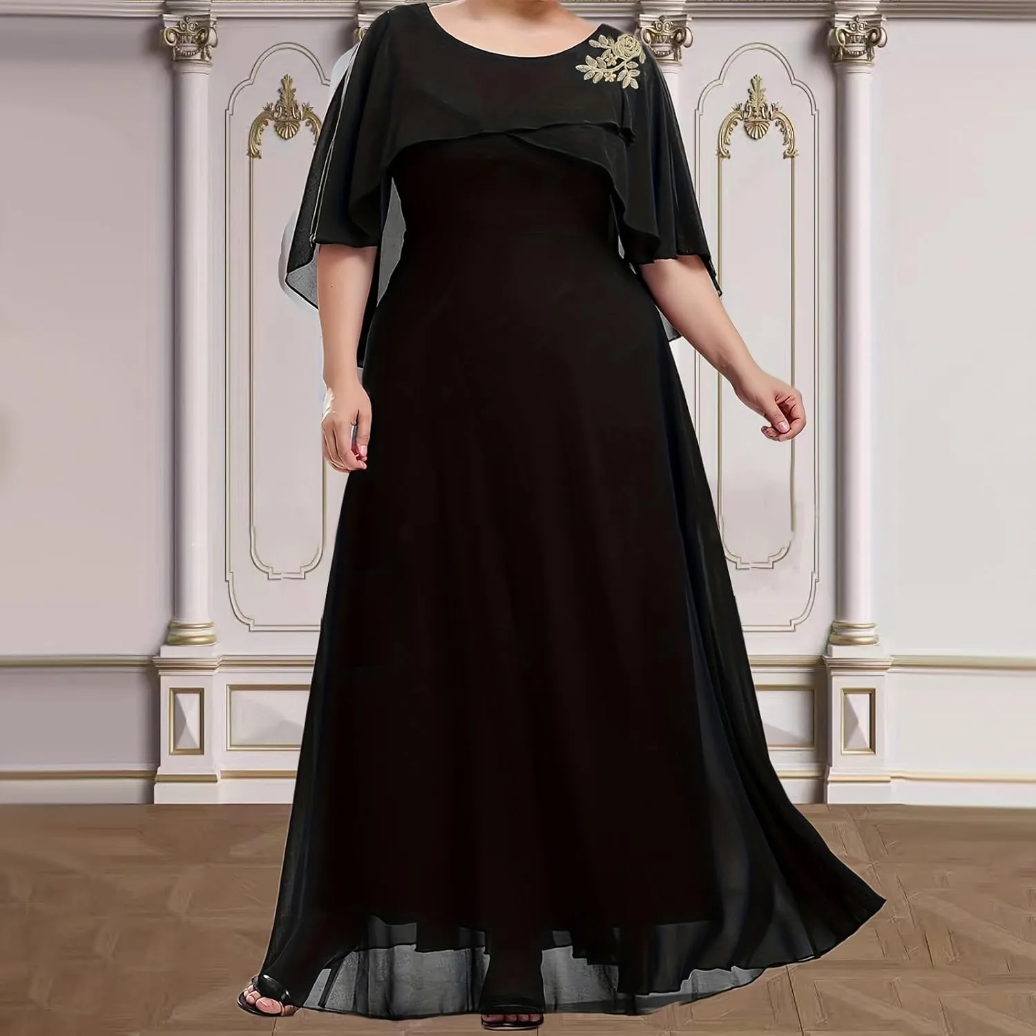 Ruziyoog Women's Plus Size Chiffon Cocktail Dress Casual Ruffle Sleeve Formal Evening Party Gown 2025 Wedding Guest Dress