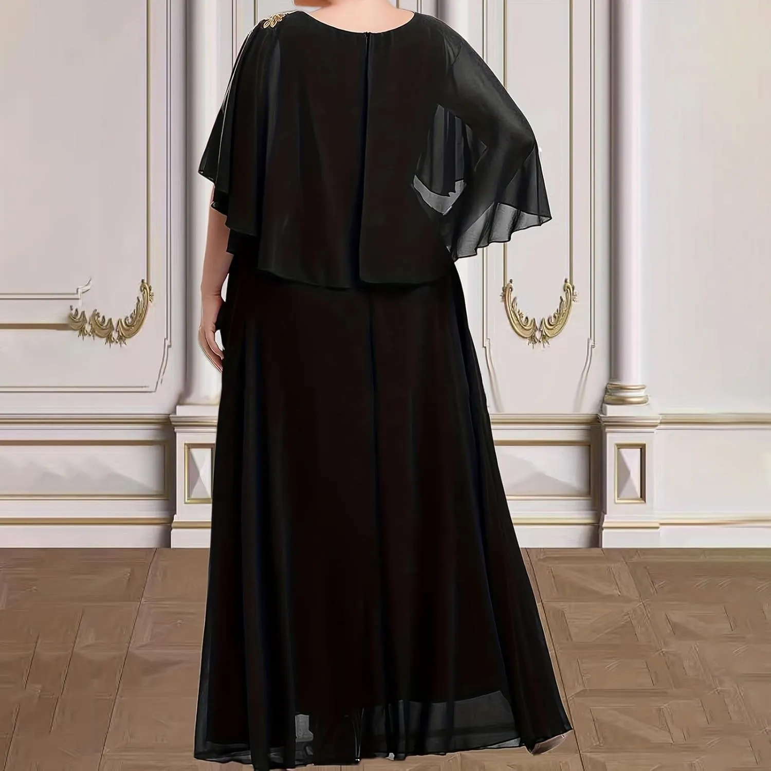 Ruziyoog Women's Plus Size Chiffon Cocktail Dress Casual Ruffle Sleeve Formal Evening Party Gown 2025 Wedding Guest Dress