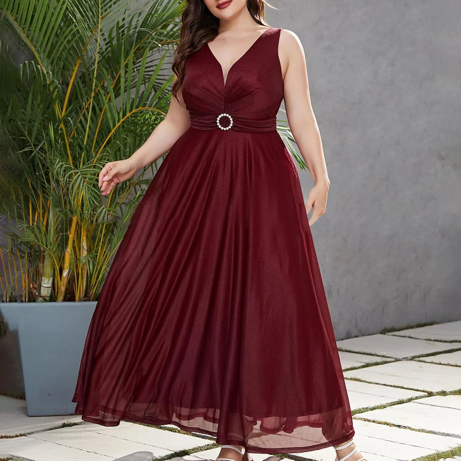 Ruziyoog Women's Plus Size Chiffon Cocktail Dress Casual Ruffle Sleeve Formal Evening Party Gown 2025 Wedding Guest Dress
