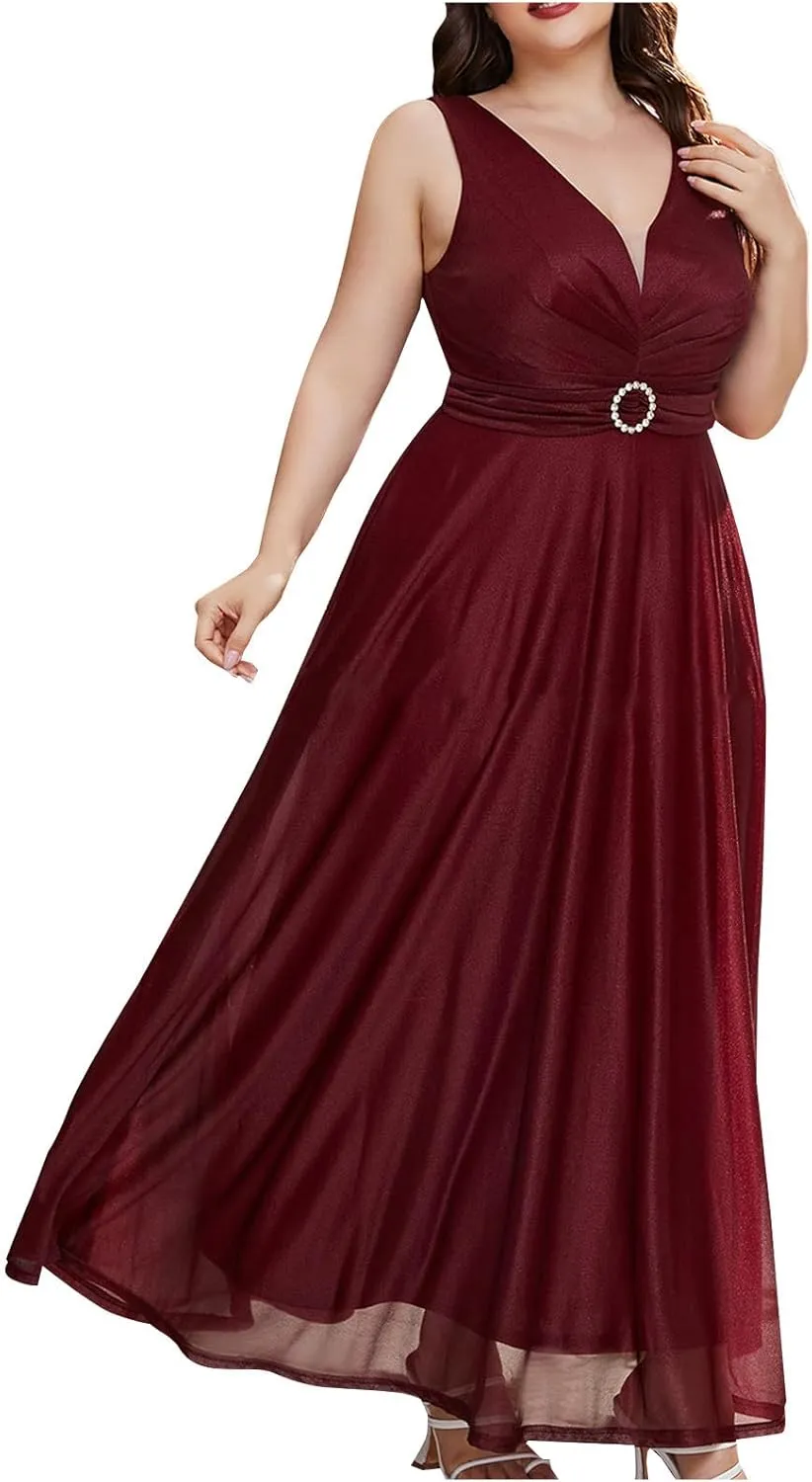 Ruziyoog Women's Plus Size Chiffon Cocktail Dress Casual Ruffle Sleeve Formal Evening Party Gown 2025 Wedding Guest Dress