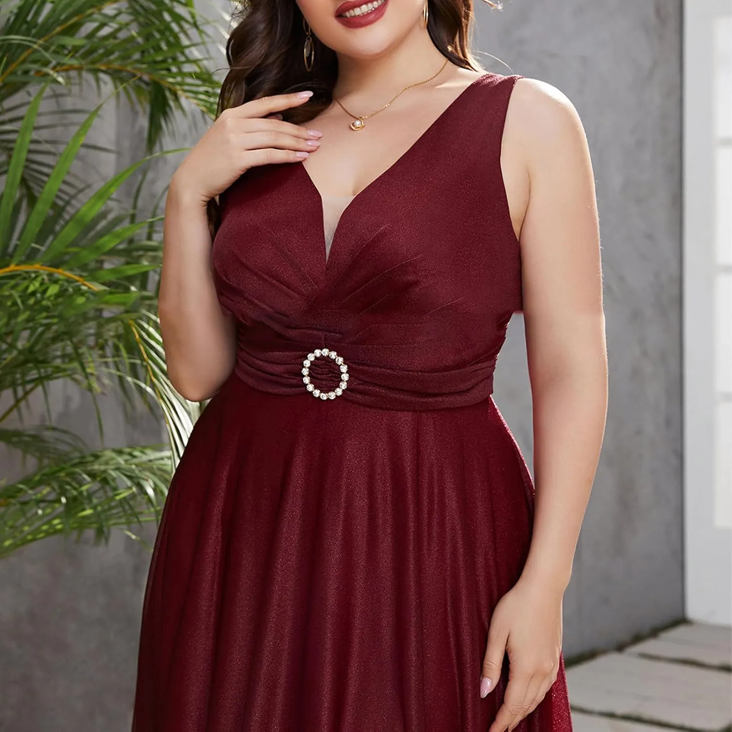 Ruziyoog Women's Plus Size Chiffon Cocktail Dress Casual Ruffle Sleeve Formal Evening Party Gown 2025 Wedding Guest Dress
