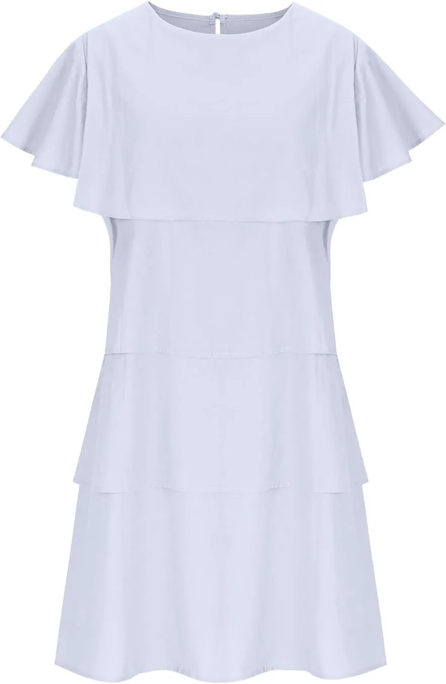 Ruziyoog Women's Ruffle Mini Chiffon Sleeveless Dress Summer Casual Round Neck Tiered Midi Dresses Loose Flowy Beach Sundress