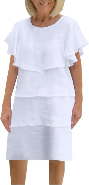 Ruziyoog Women's Ruffle Mini Chiffon Sleeveless Dress Summer Casual Round Neck Tiered Midi Dresses Loose Flowy Beach Sundress