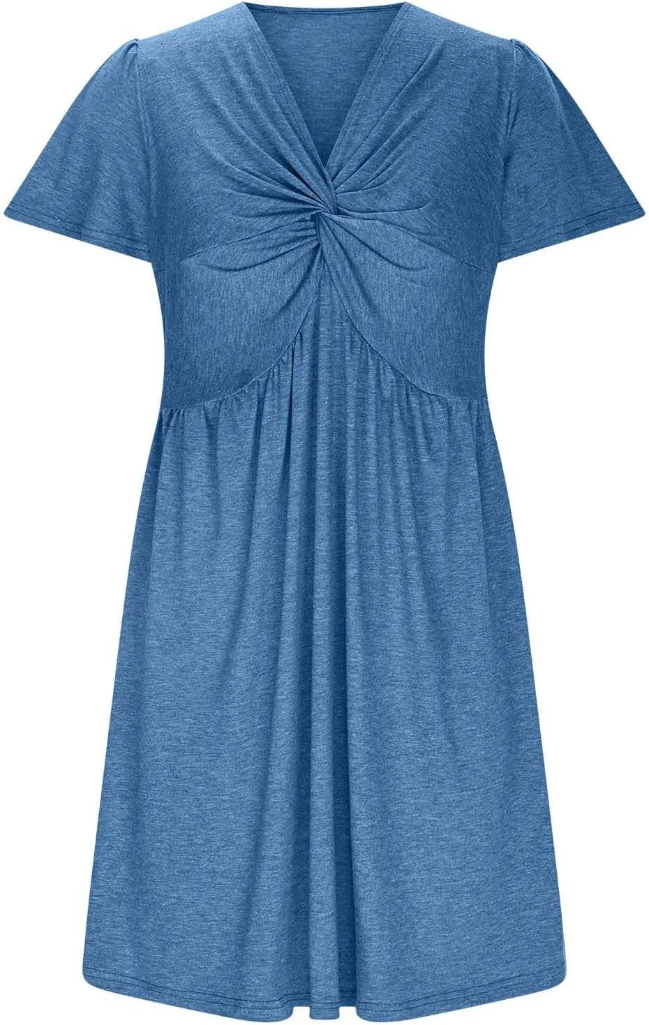 Ruziyoog Women's Twist Front V Neck Dress 2025 Fashion Short Sleeve Beach Sun Dress Summer Solid Color Casual A Line Dresses