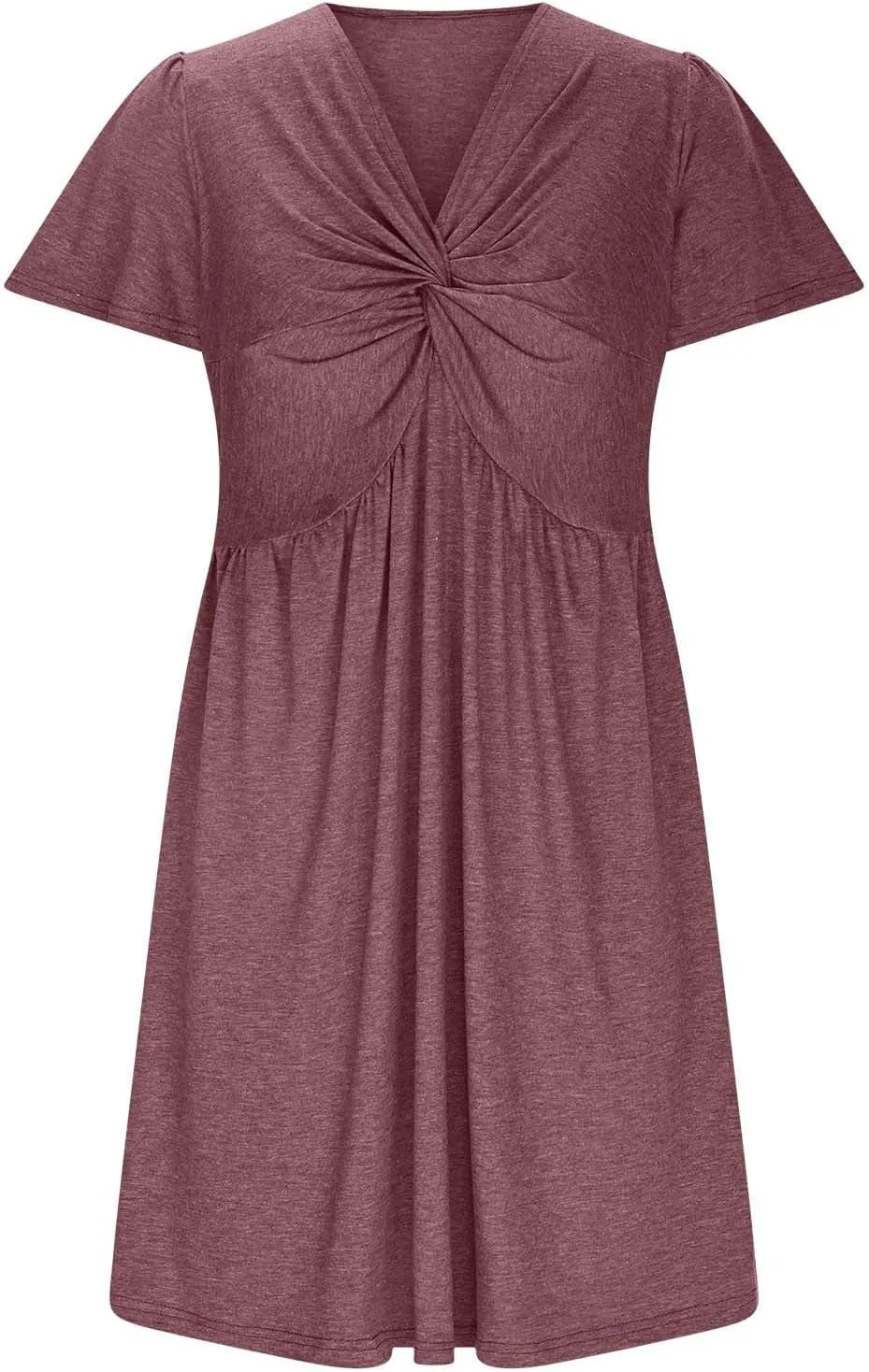 Ruziyoog Women's Twist Front V Neck Dress 2025 Fashion Short Sleeve Beach Sun Dress Summer Solid Color Casual A Line Dresses