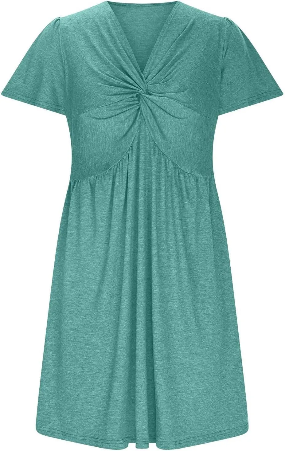 Ruziyoog Women's Twist Front V Neck Dress 2025 Fashion Short Sleeve Beach Sun Dress Summer Solid Color Casual A Line Dresses