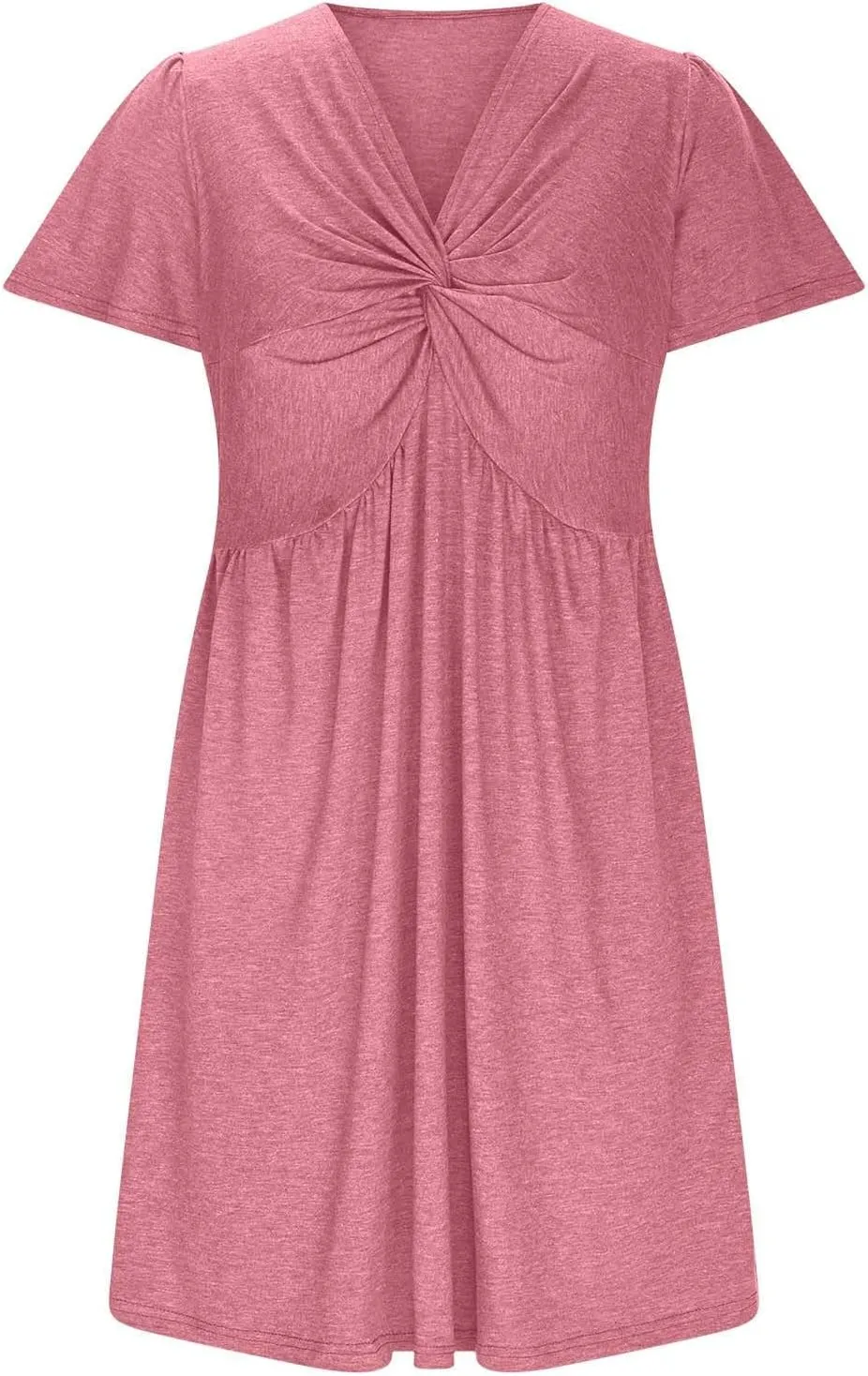 Ruziyoog Women's Twist Front V Neck Dress 2025 Fashion Short Sleeve Beach Sun Dress Summer Solid Color Casual A Line Dresses