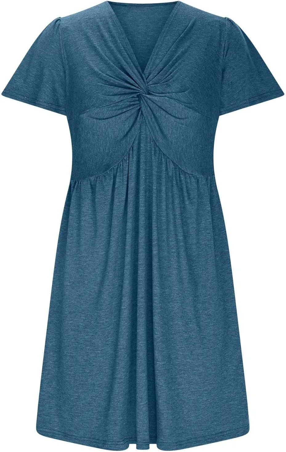Ruziyoog Women's Twist Front V Neck Dress 2025 Fashion Short Sleeve Beach Sun Dress Summer Solid Color Casual A Line Dresses