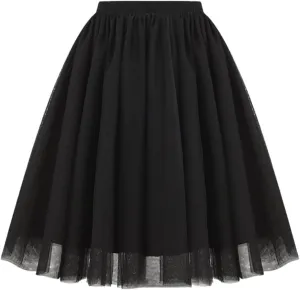 Rvidbe Womens 50s Vintage A-line Tulle Skirts Elastic High Waisted Petticoat Tutu for Women Flowy Layered Long Skirts