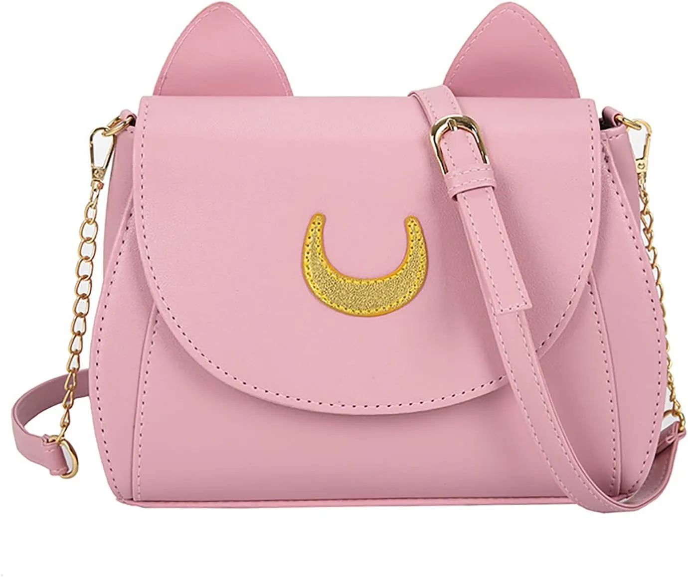 Sailor Anime Luna Crossbody Messenger Bag With Cat Ears, Womens Moon Purses Satchel, Kawaii PU Leather Cosplay Shoulder Bag