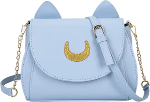 Sailor Anime Luna Crossbody Messenger Bag With Cat Ears, Womens Moon Purses Satchel, Kawaii PU Leather Cosplay Shoulder Bag