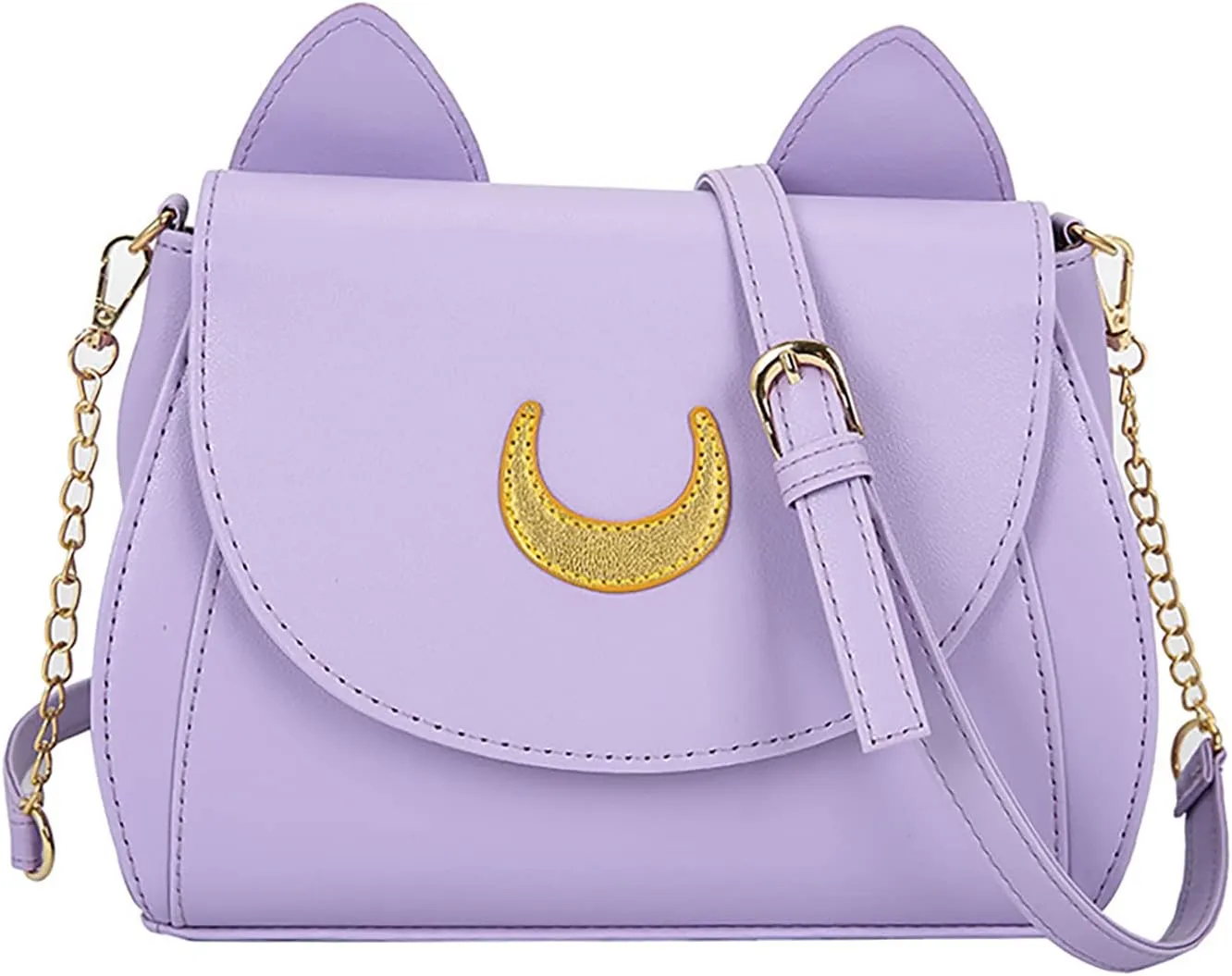 Sailor Anime Luna Crossbody Messenger Bag With Cat Ears, Womens Moon Purses Satchel, Kawaii PU Leather Cosplay Shoulder Bag