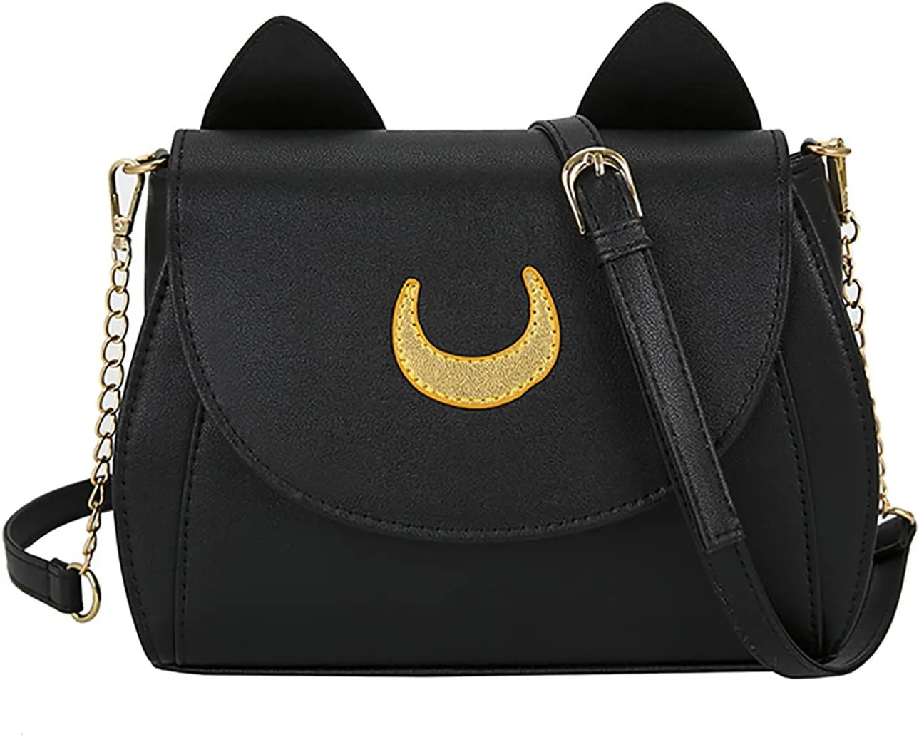 Sailor Anime Luna Crossbody Messenger Bag With Cat Ears, Womens Moon Purses Satchel, Kawaii PU Leather Cosplay Shoulder Bag
