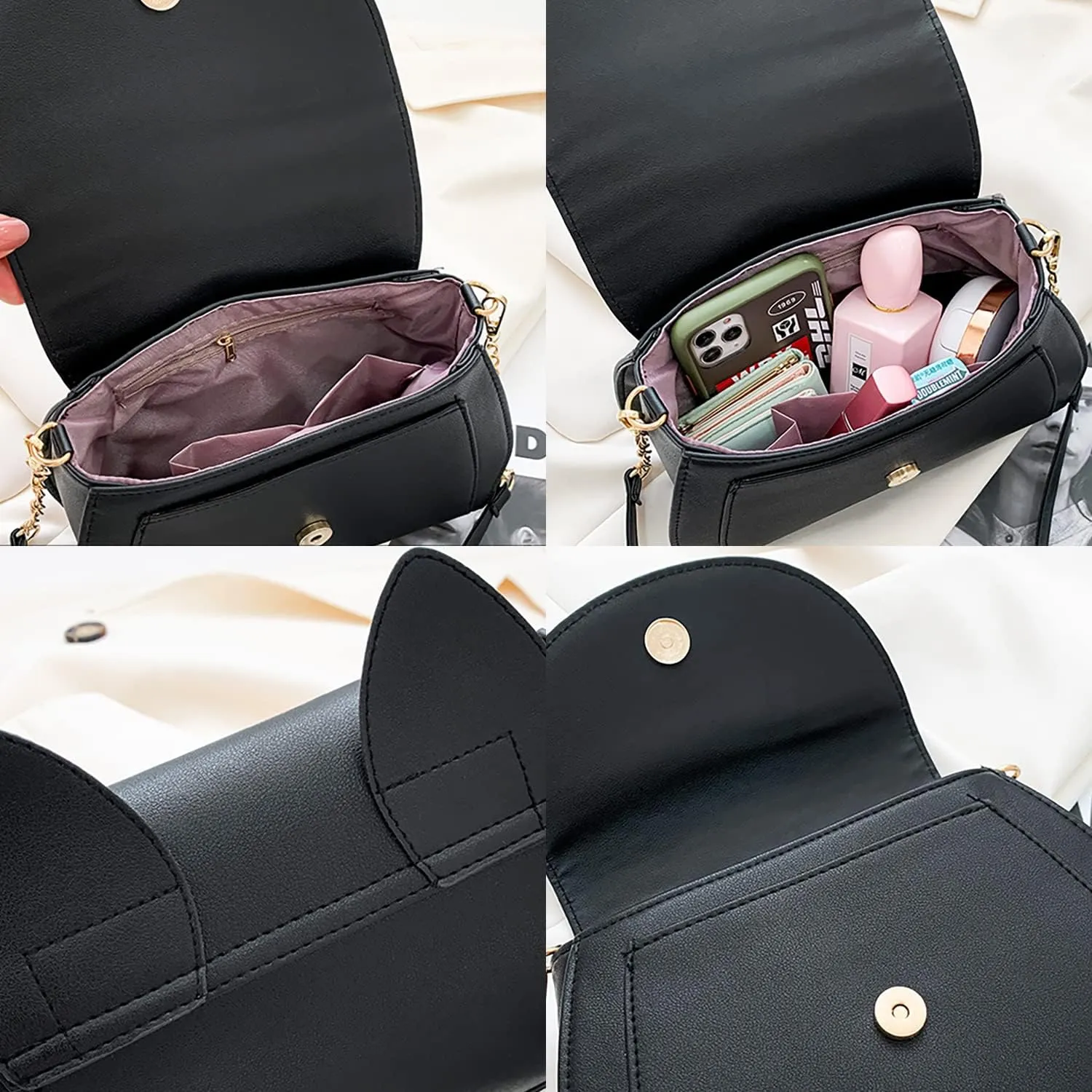 Sailor Anime Luna Crossbody Messenger Bag With Cat Ears, Womens Moon Purses Satchel, Kawaii PU Leather Cosplay Shoulder Bag