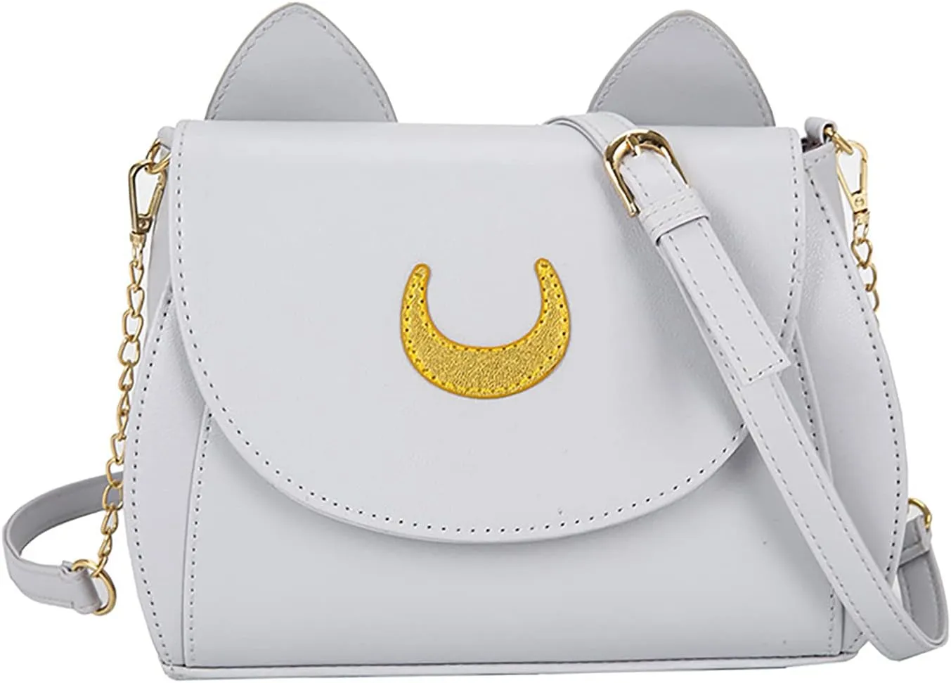 Sailor Anime Luna Crossbody Messenger Bag With Cat Ears, Womens Moon Purses Satchel, Kawaii PU Leather Cosplay Shoulder Bag