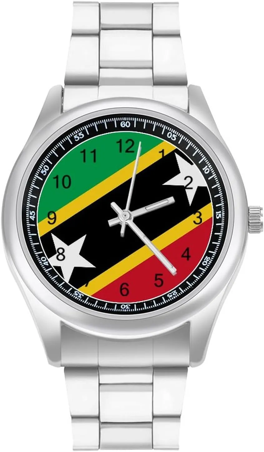 Saint Kitts and Nevis Flag Casual Wrist Watches for Men Classic Business Dress Watch Big Face for Work Gym