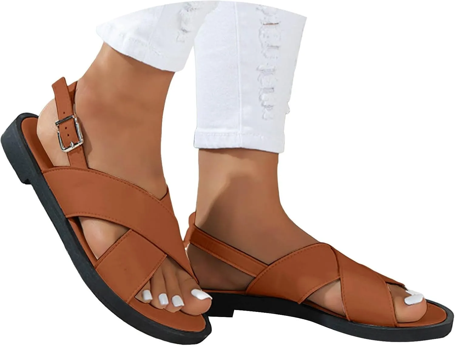 Sandals For Women 2024 Thong Sandals For Women Orthodontic Open Toe Shoes Beach Flats Ladies Buckle Strap Flip Flops Slides