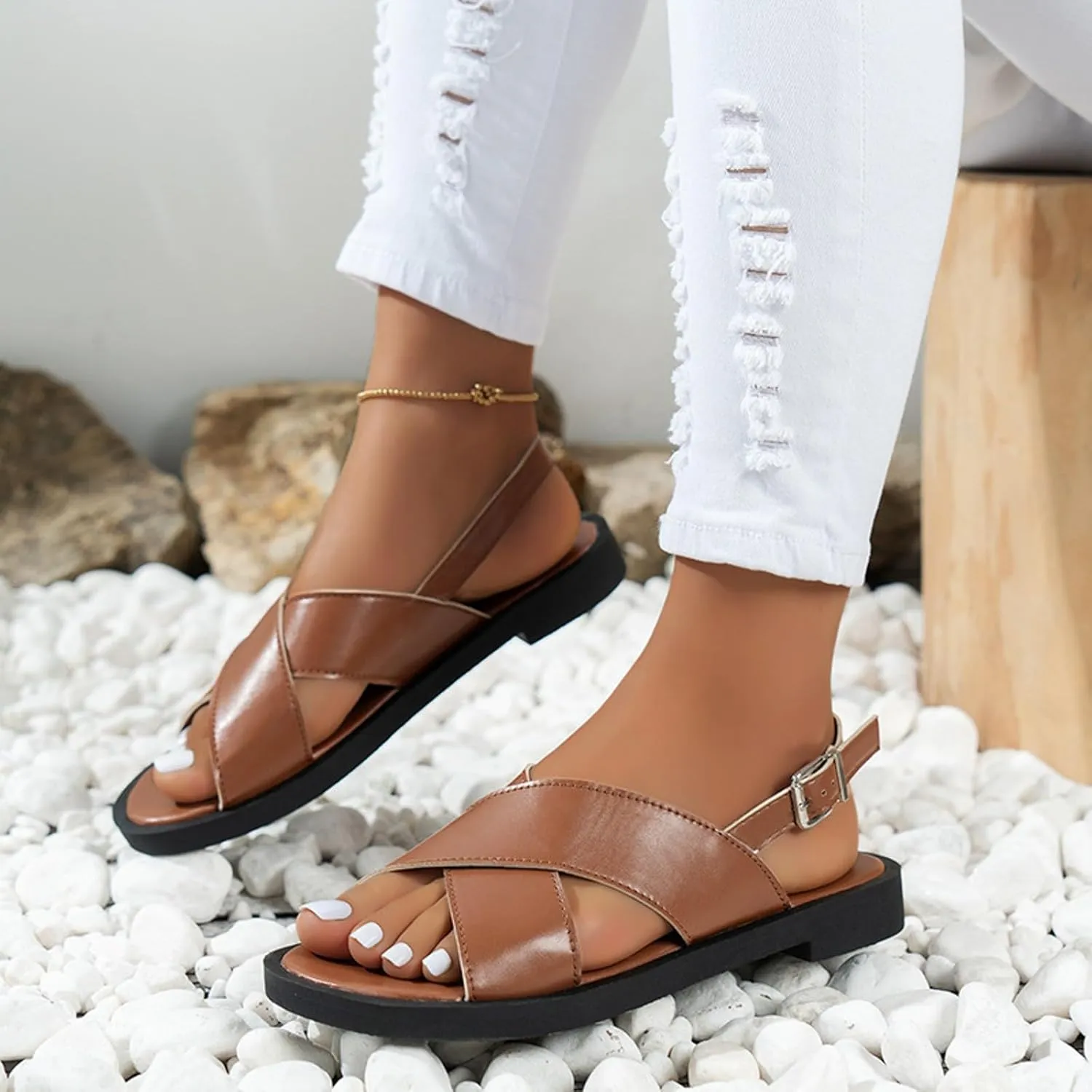 Sandals For Women 2024 Thong Sandals For Women Orthodontic Open Toe Shoes Beach Flats Ladies Buckle Strap Flip Flops Slides