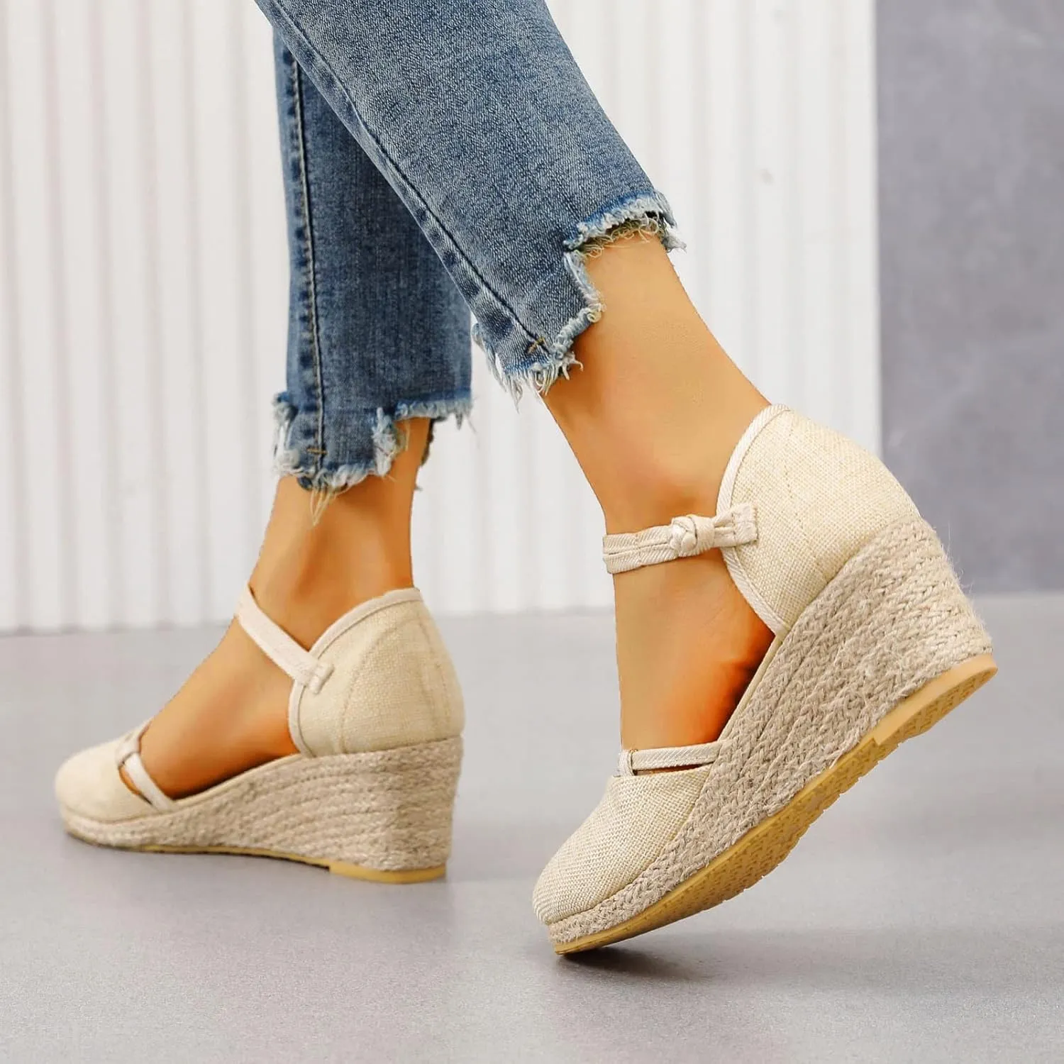 Sandals for Women Summer Dressy Espadrilles Wedge Closed/Peep Toe Ankle Strap Platform Sandals Summer Dress Shoes