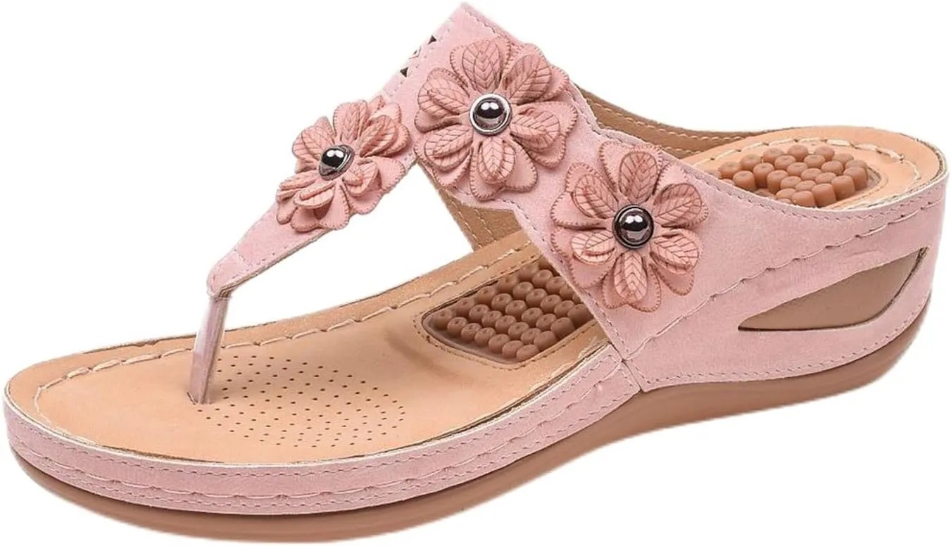Sandals for Women Wedge Shoes Comfortable Orthopedic Sandals, Womens Dressy Summer Flip Flops Platform Footwear Casual Walking Wedges Flower Orthopedic Flip Flops