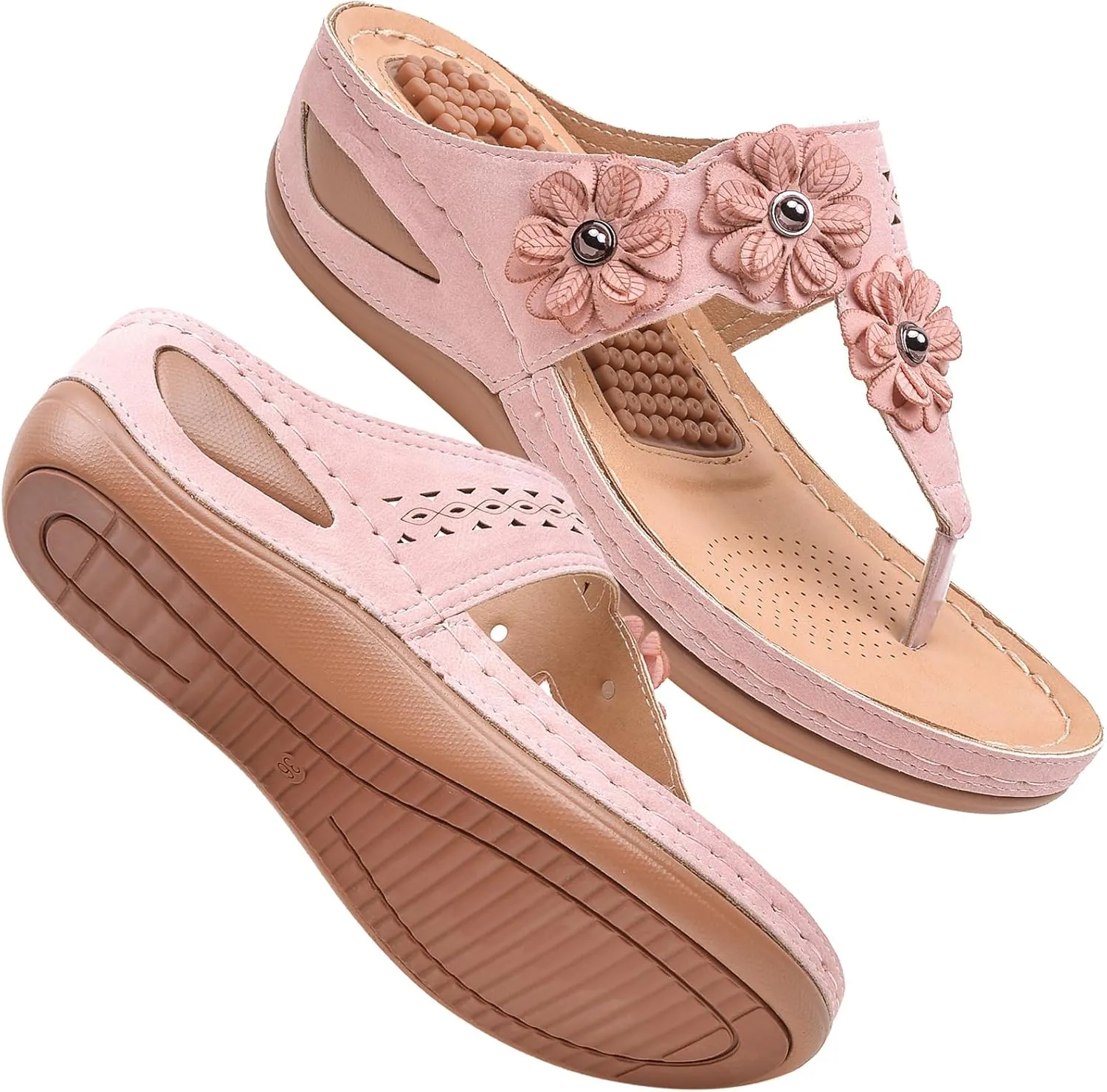 Sandals for Women Wedge Shoes Comfortable Orthopedic Sandals, Womens Dressy Summer Flip Flops Platform Footwear Casual Walking Wedges Flower Orthopedic Flip Flops
