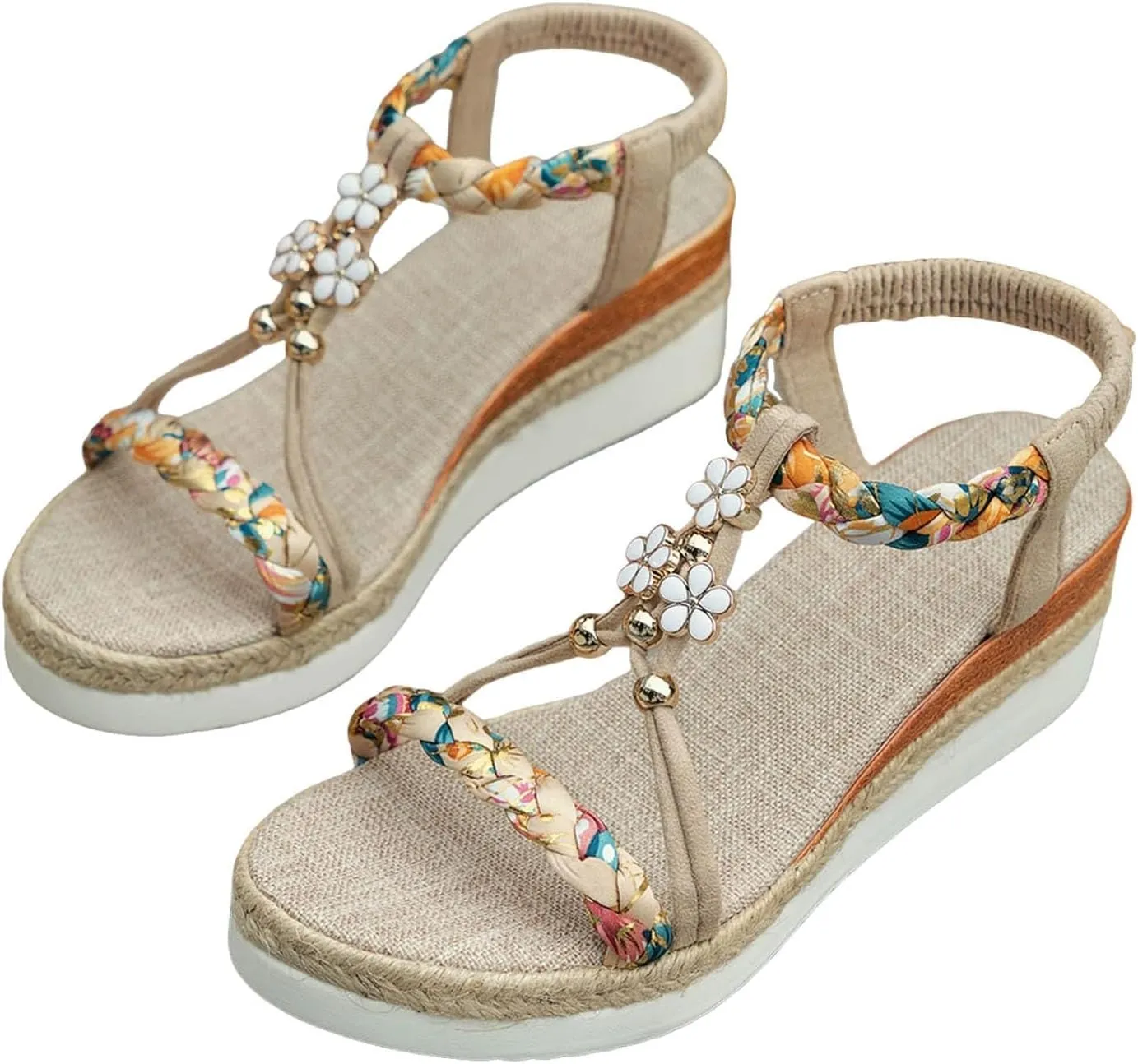 Sandals Women Open Toe Buckle Ankle Strap Wedge Casual Sandal Dressy Beach Low Heels Shoes Wide Width Platform Summer Dressy Comfort Non Slip Elastic Bohemian Woven Espadrilles Flatform