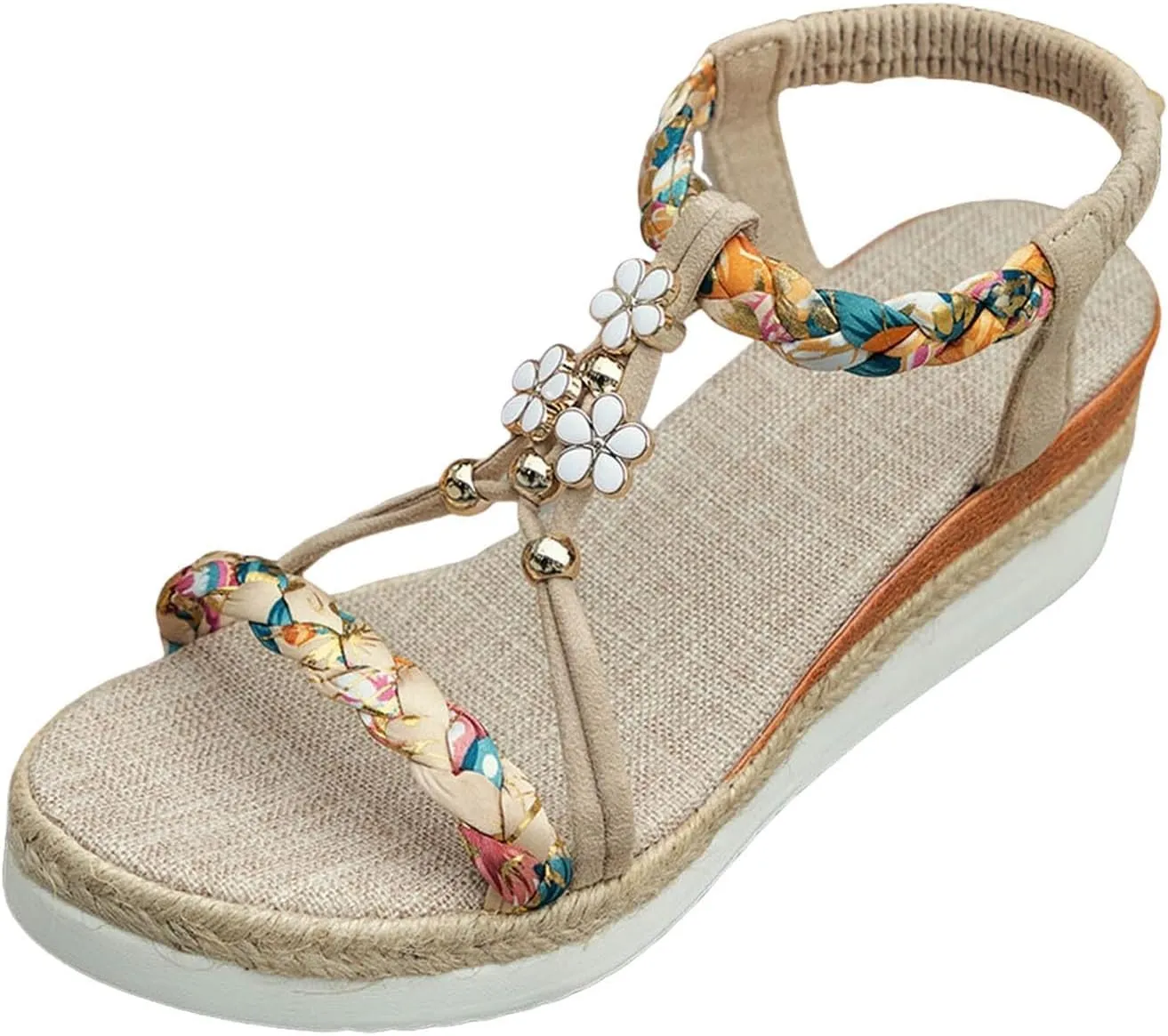Sandals Women Open Toe Buckle Ankle Strap Wedge Casual Sandal Dressy Beach Low Heels Shoes Wide Width Platform Summer Dressy Comfort Non Slip Elastic Bohemian Woven Espadrilles Flatform
