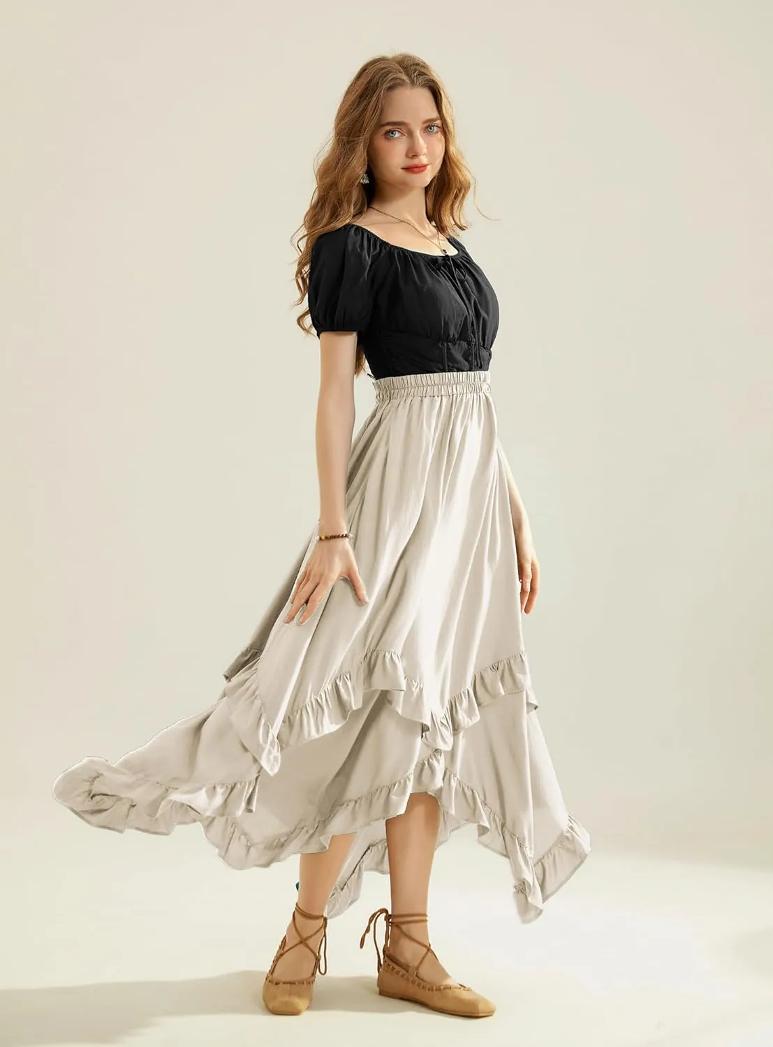 Scarlet Darkness Long Skirts for Women High Waist Renaissance Skirt Maxi Skirt with Pockets