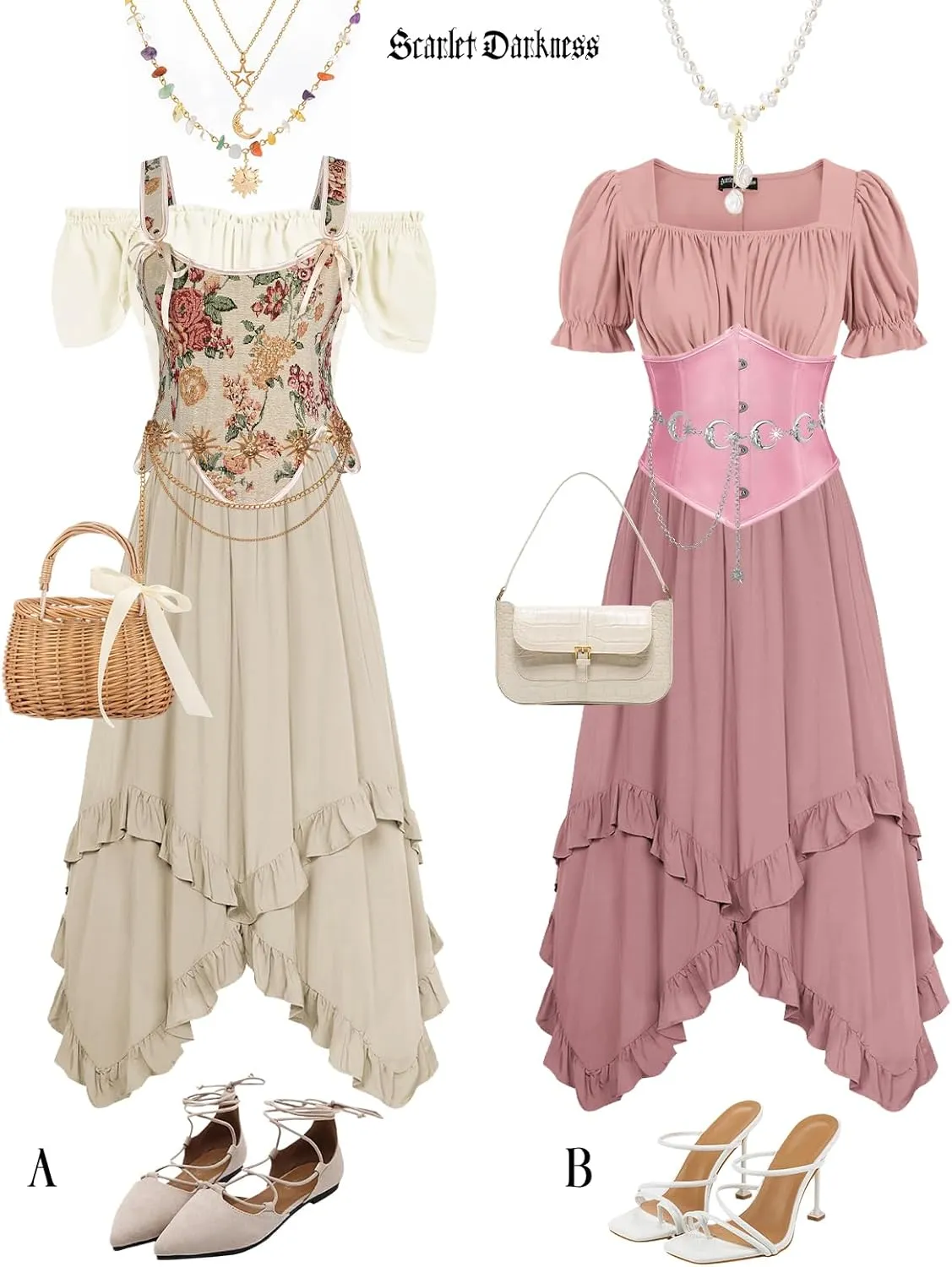 Scarlet Darkness Long Skirts for Women High Waist Renaissance Skirt Maxi Skirt with Pockets