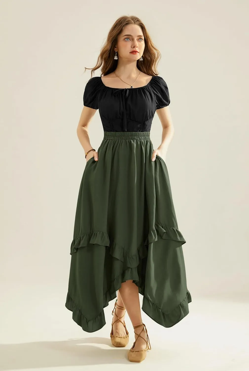 Scarlet Darkness Long Skirts for Women High Waist Renaissance Skirt Maxi Skirt with Pockets