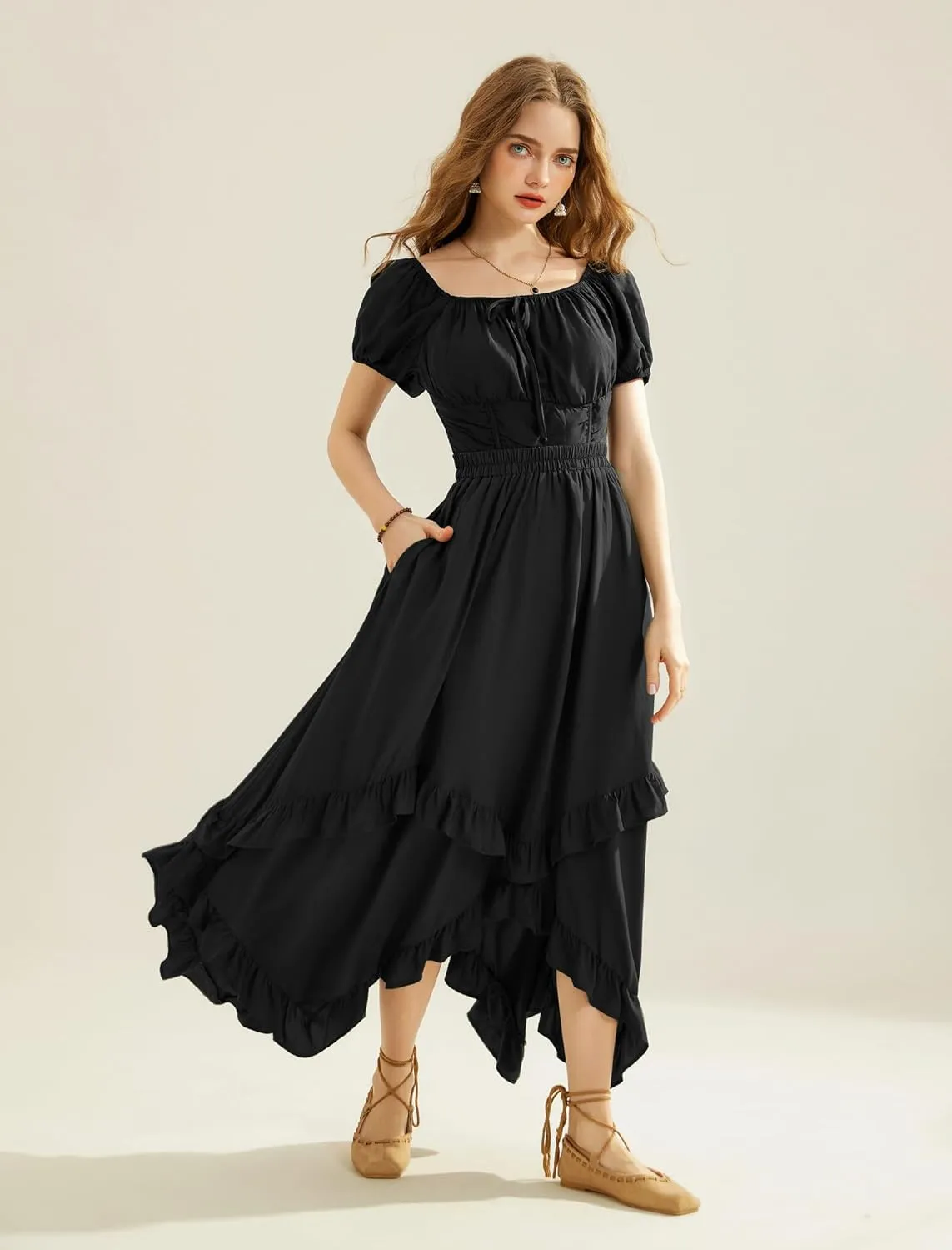 Scarlet Darkness Long Skirts for Women High Waist Renaissance Skirt Maxi Skirt with Pockets