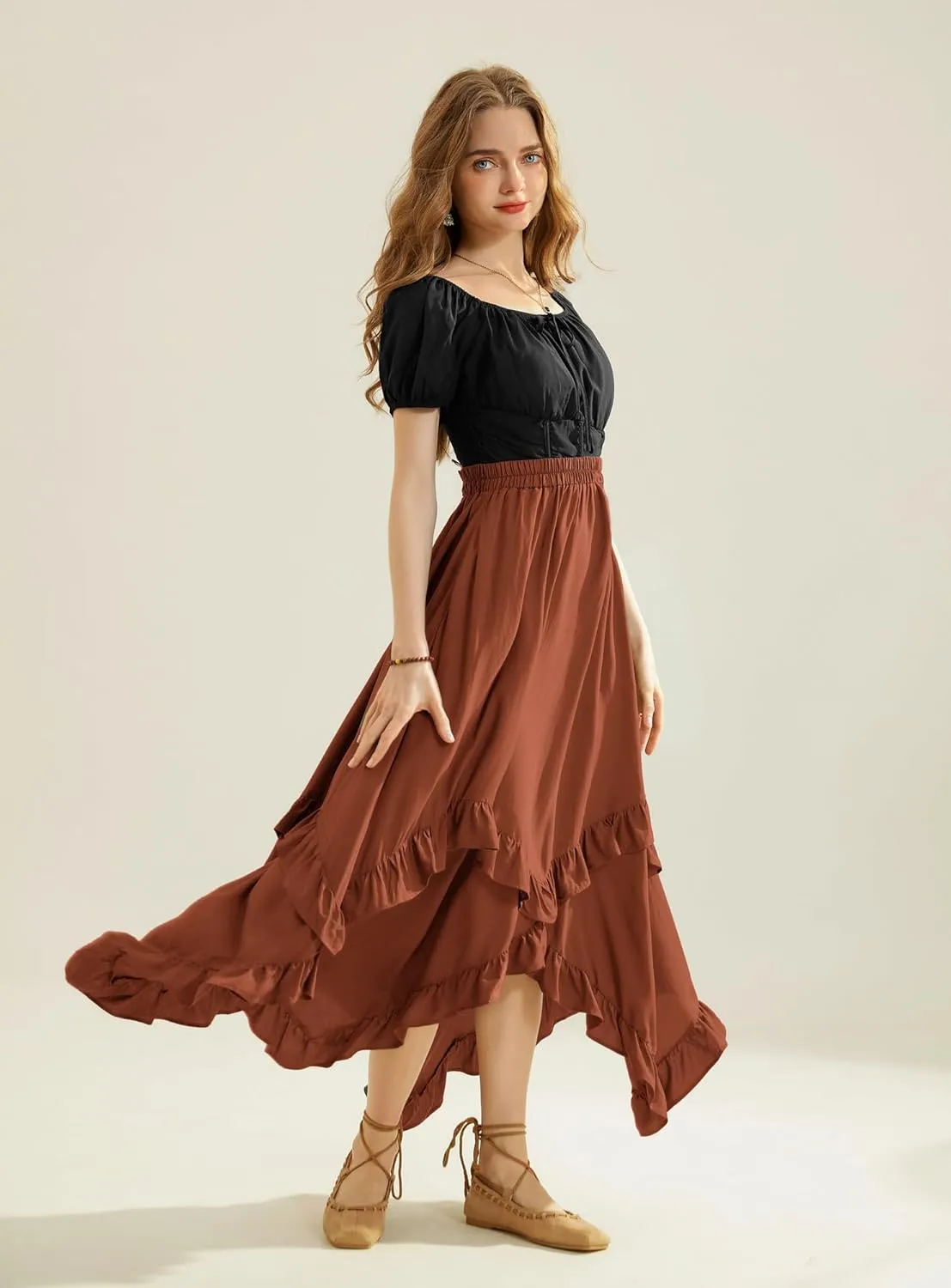 Scarlet Darkness Long Skirts for Women High Waist Renaissance Skirt Maxi Skirt with Pockets