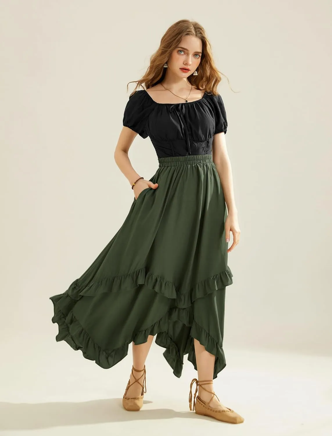 Scarlet Darkness Long Skirts for Women High Waist Renaissance Skirt Maxi Skirt with Pockets