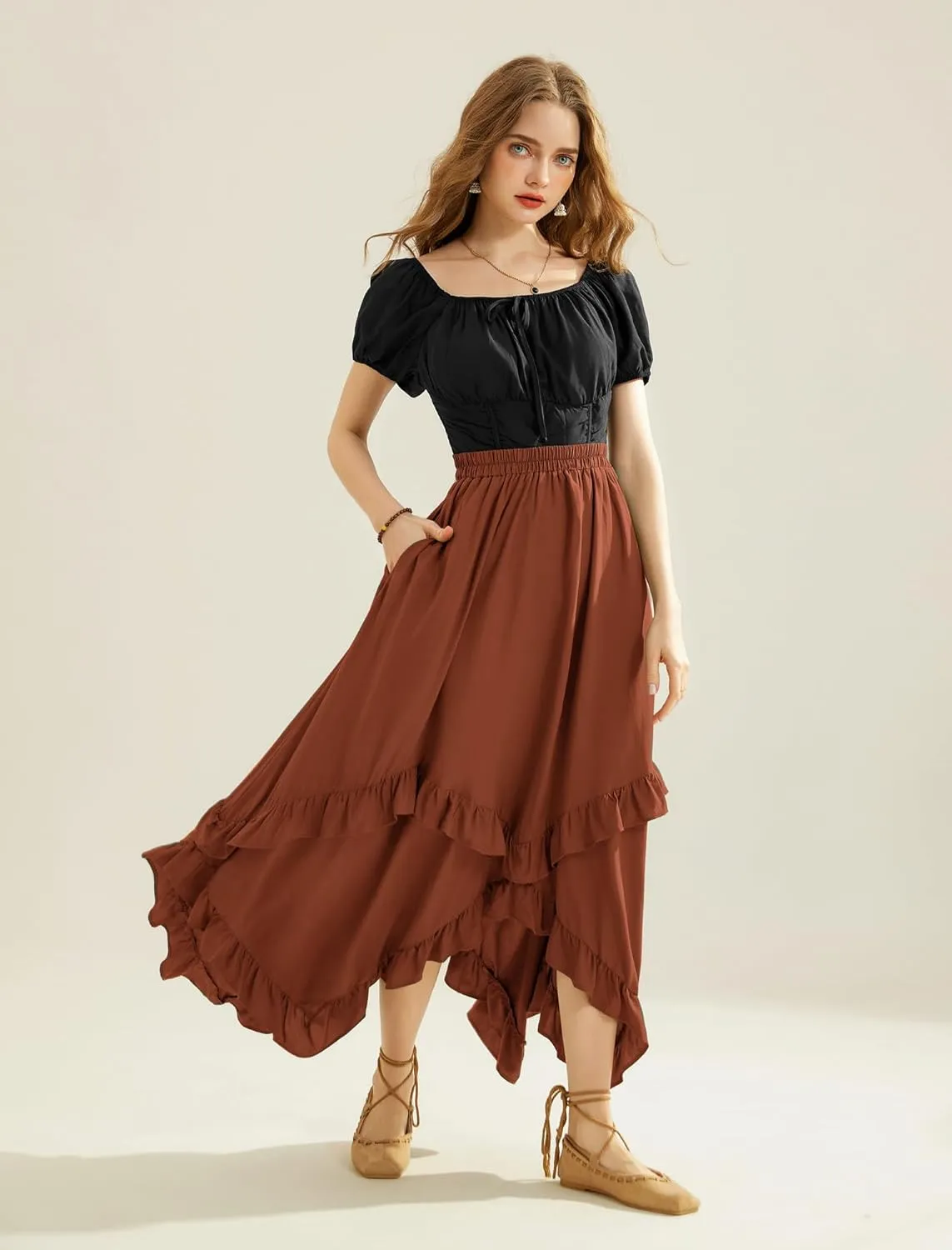 Scarlet Darkness Long Skirts for Women High Waist Renaissance Skirt Maxi Skirt with Pockets