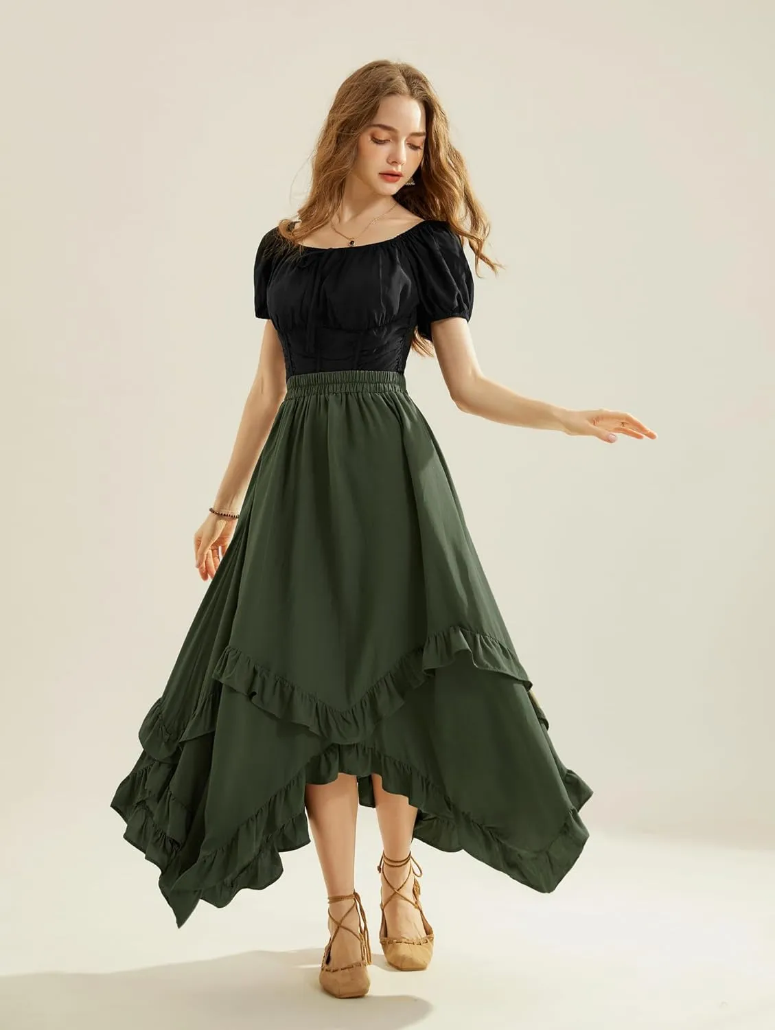 Scarlet Darkness Long Skirts for Women High Waist Renaissance Skirt Maxi Skirt with Pockets