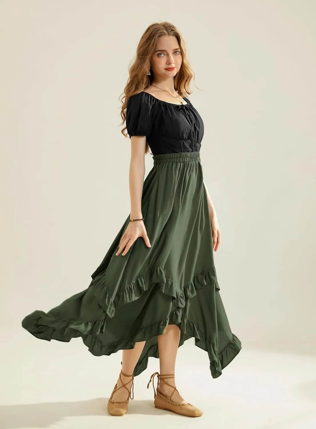 Scarlet Darkness Long Skirts for Women High Waist Renaissance Skirt Maxi Skirt with Pockets