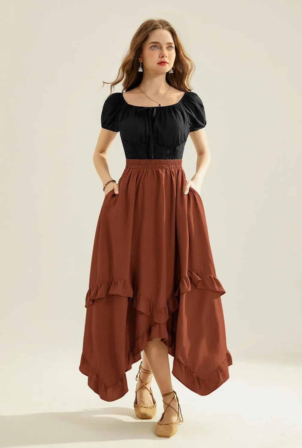 Scarlet Darkness Long Skirts for Women High Waist Renaissance Skirt Maxi Skirt with Pockets