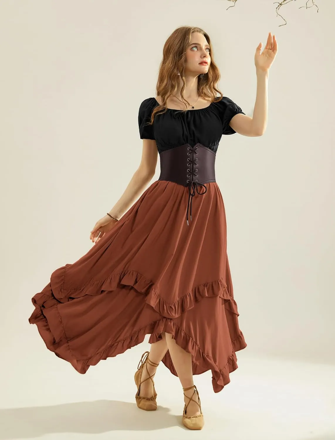 Scarlet Darkness Long Skirts for Women High Waist Renaissance Skirt Maxi Skirt with Pockets